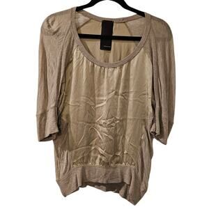 Heather‎ by Bordeaux Blouse XS Champagne Gold Silk Modal Mixed Media